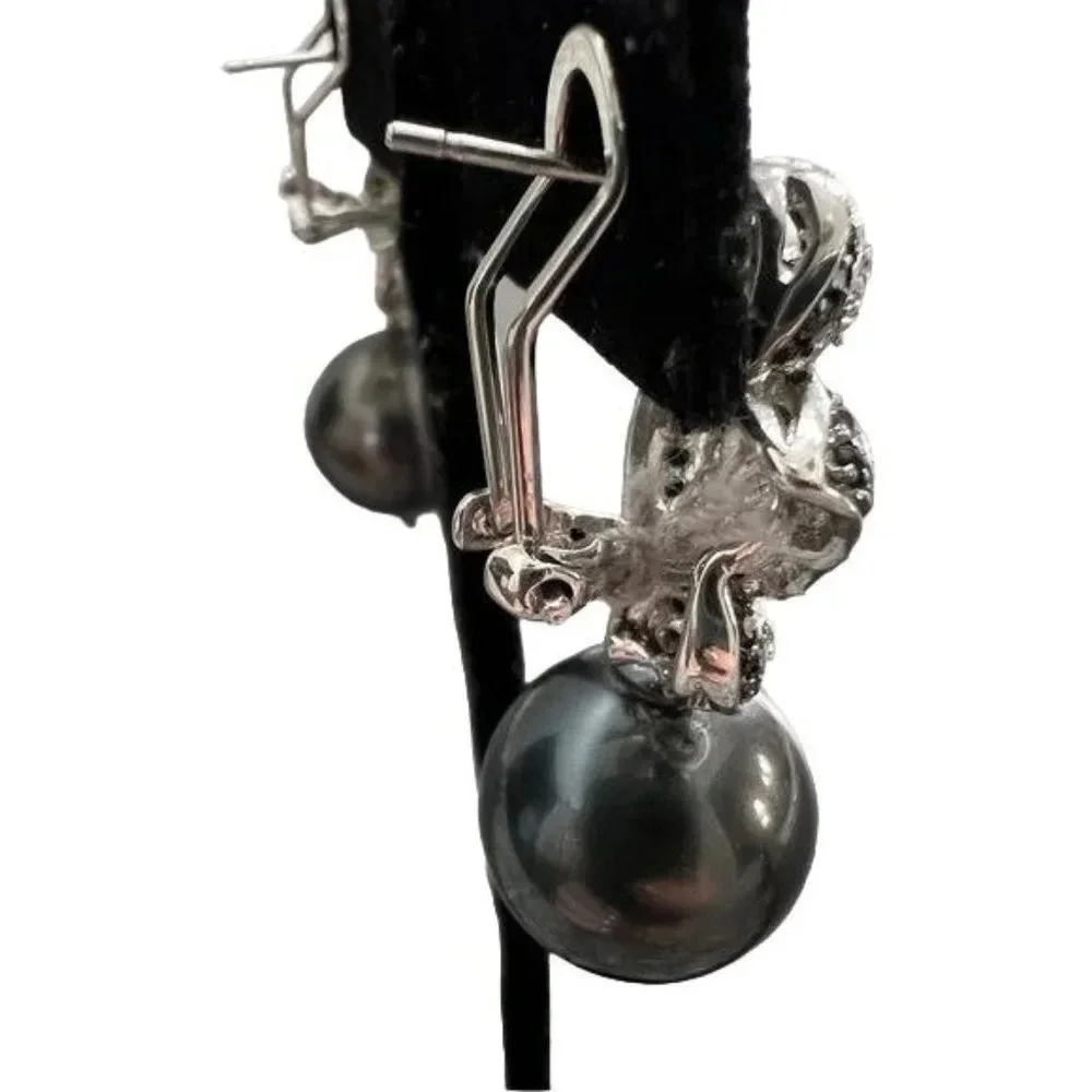 Faux Tahitian Pearl CZ Stone Drop Earrings